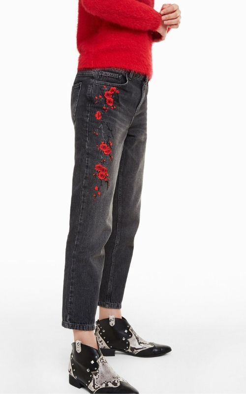 jeans florales desigual
