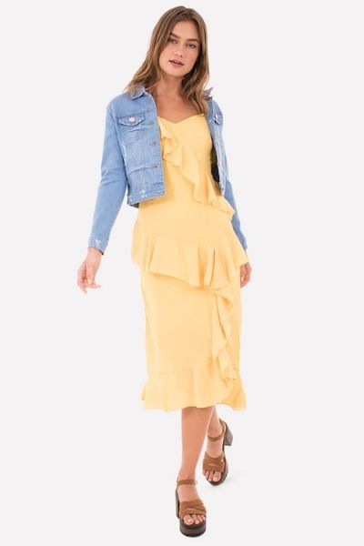 vestido con olanes amarillo shasa